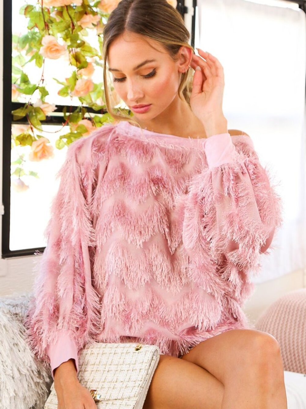 Vine & Love Pink Boatneck Sweater Top Medium New Nwt